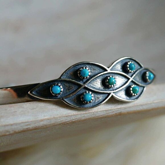 Native American Lucia Turquoise Adjustable Cuff Bracelet in Sterling Silver, Co - Picture 2 of 8
